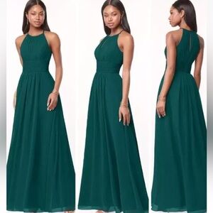 Azazie Women size 6 green Chiffon. Used one time.